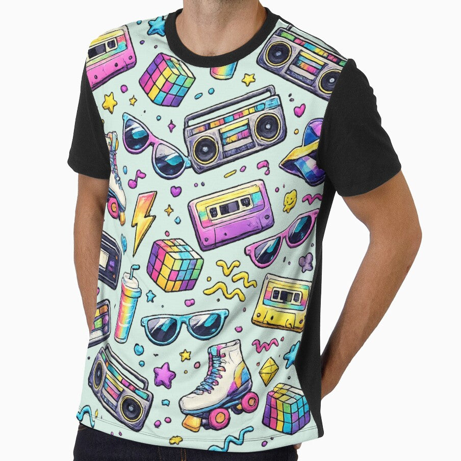 80s Retro Neon Elements AI Graphic – Vintage Pop Culture Icon Pattern by Cleora Art