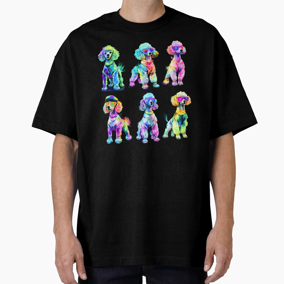 Retro Rainbow Poodles – Neon 80s Dog Fashion Art Print by Kilkennyunseen