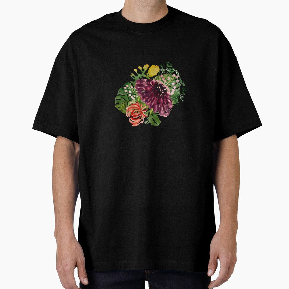 Dahlia palm leaf chrysanthemum cute a watercolor black by Yana Mustafina | Boho Soulful Designs