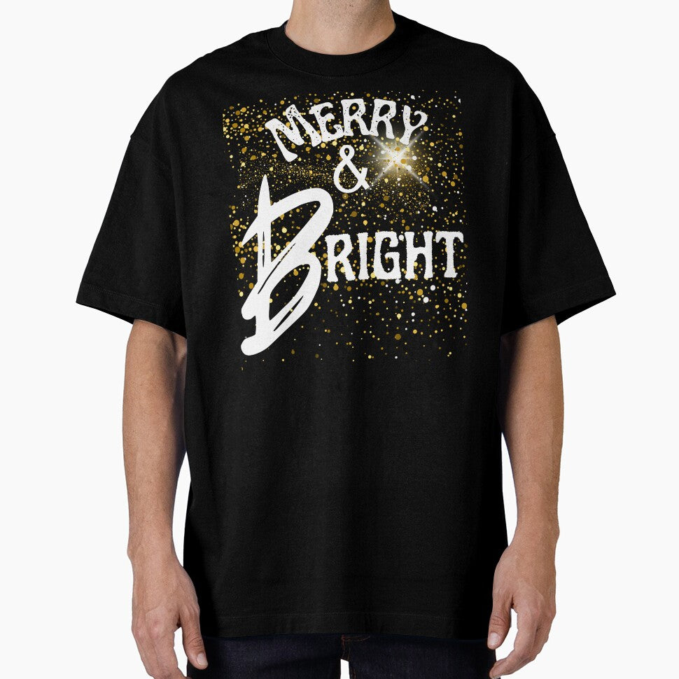Merry & Bright – Festive Christmas Gold Sparkle Design by AdicretorDesign
