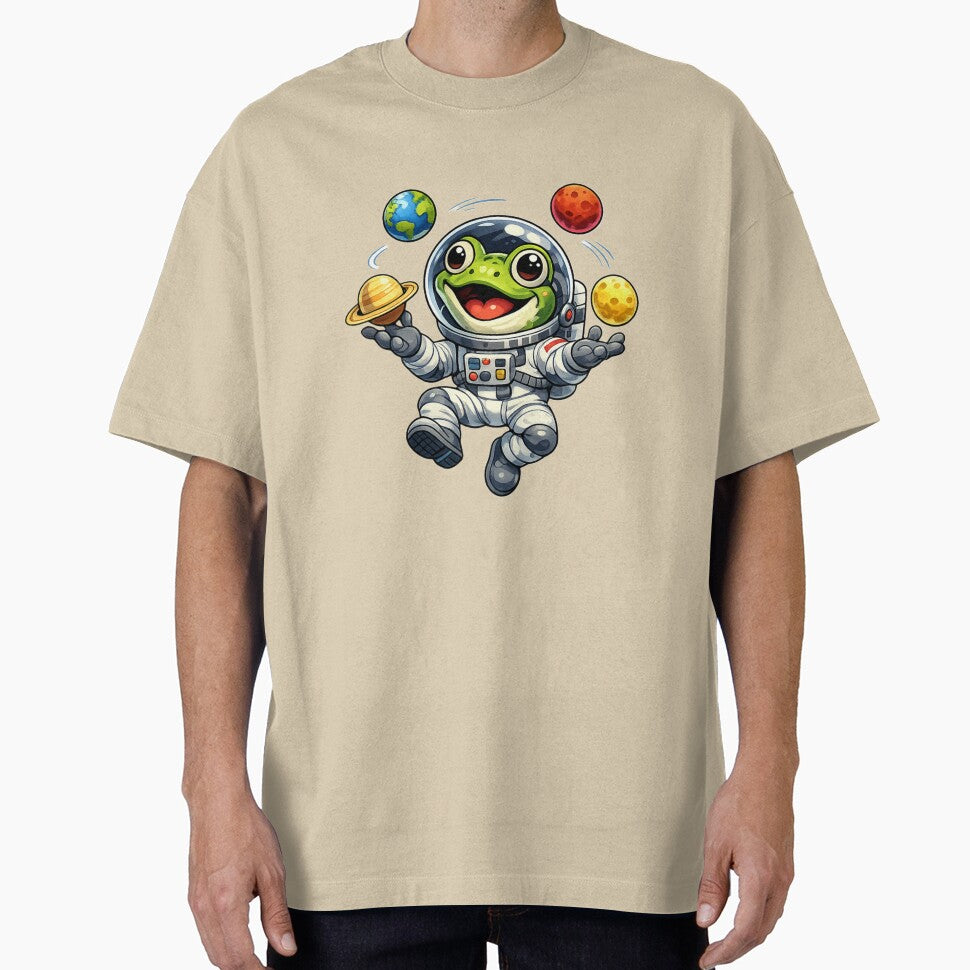 Frog the astronaut juggling planets by FroggyOnly
