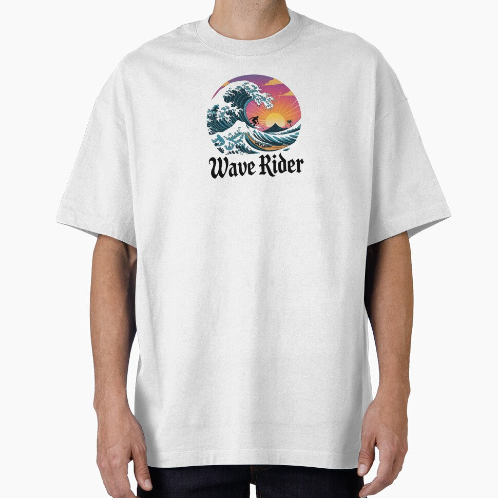 Wave Rider – Sunset Surfing Scene with Mountain & Palm Tree by teevoxx