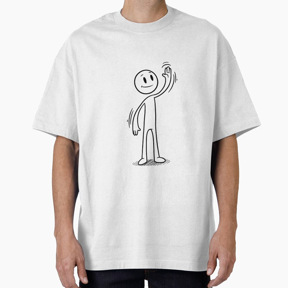 Friendly Stick Figure Waving – Minimal Line Art Illustration by Articooler