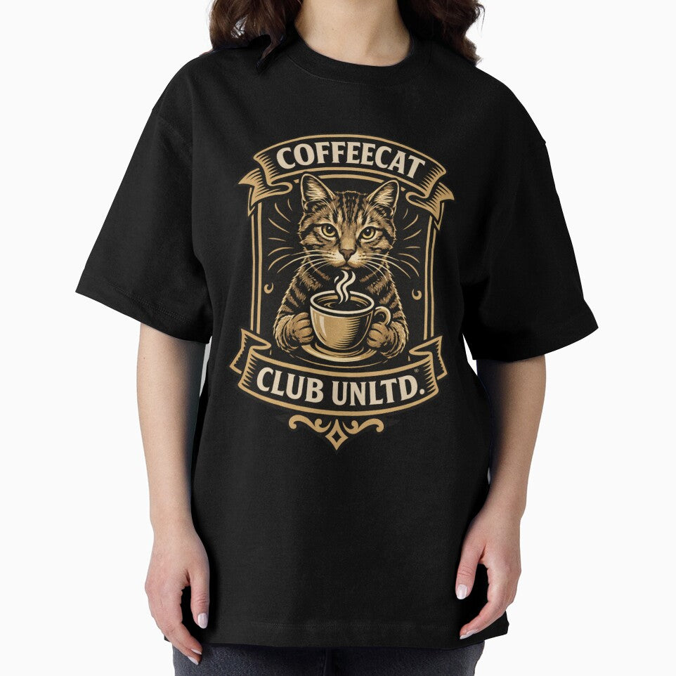 CoffeeCat Club Unlimited Vintage Coffee Lover Cat Badge Logo Retro Cafe Emblem Design by Mindworx21