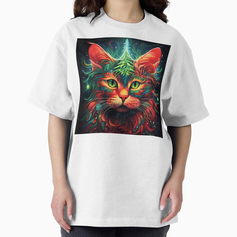 trippy holiday cat print by dcrc