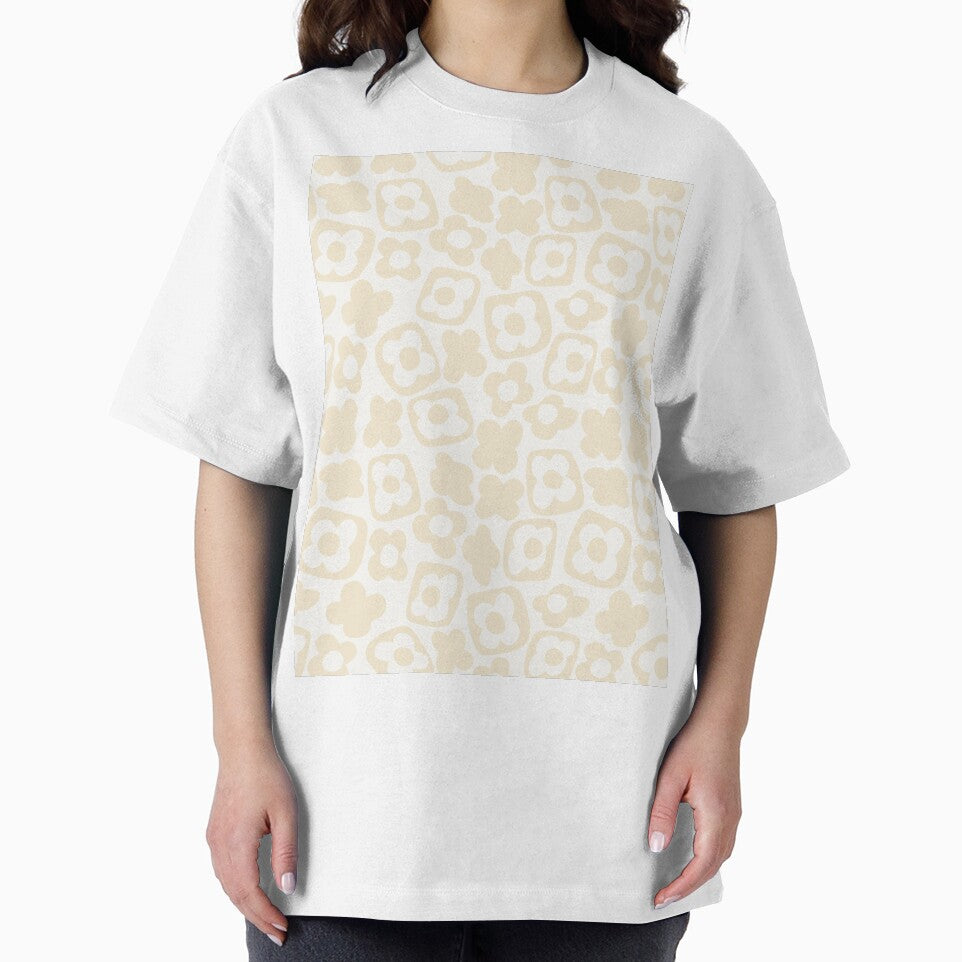 BOHO BOXY MODERN FLOWER PATTERN NEUTRAL BEIGE CREAM by blomastudios
