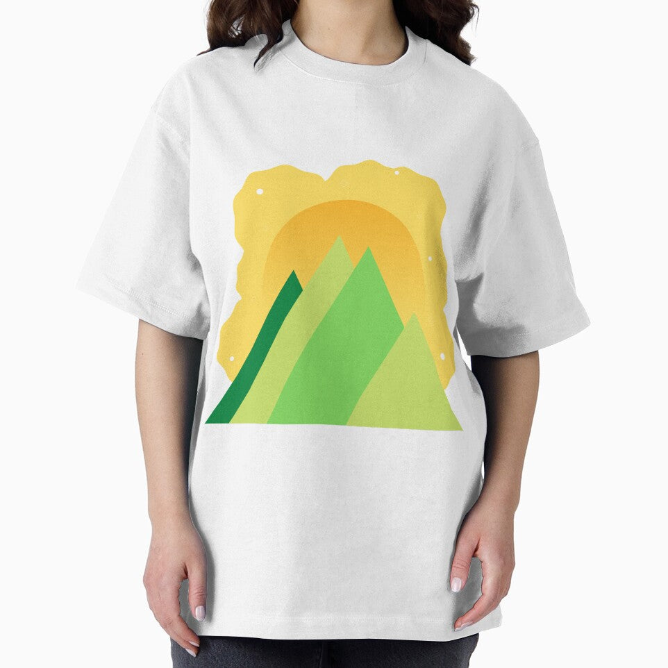 GREEN MOUNTAINS YELLOW SKY - SUMMER VERSION MINIMALIST ILLUSTRATION Teal BG by MiraiDesigns by miraidesigns