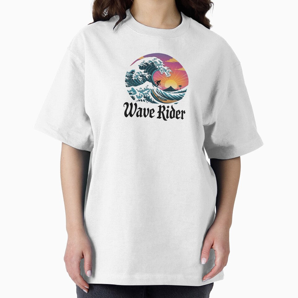 Wave Rider – Sunset Surfing Scene with Mountain & Palm Tree by teevoxx