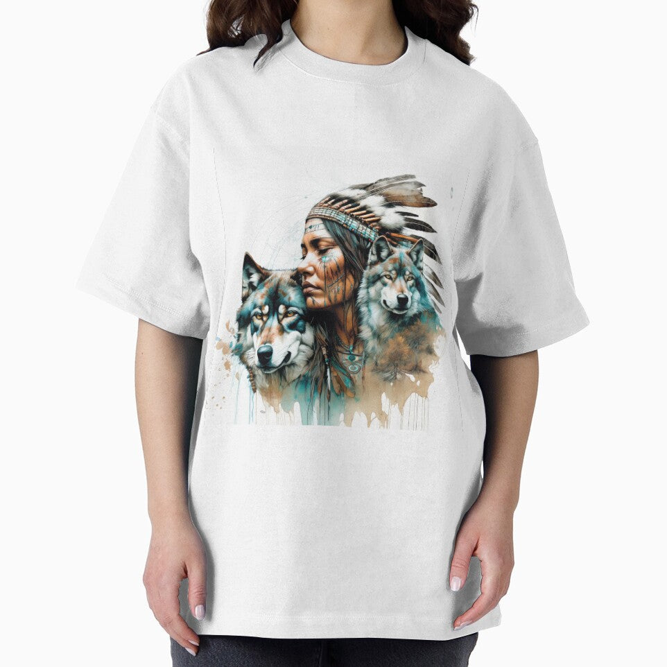 Native American Woman and Wolf Portrait by BeepBoopAIBoobs