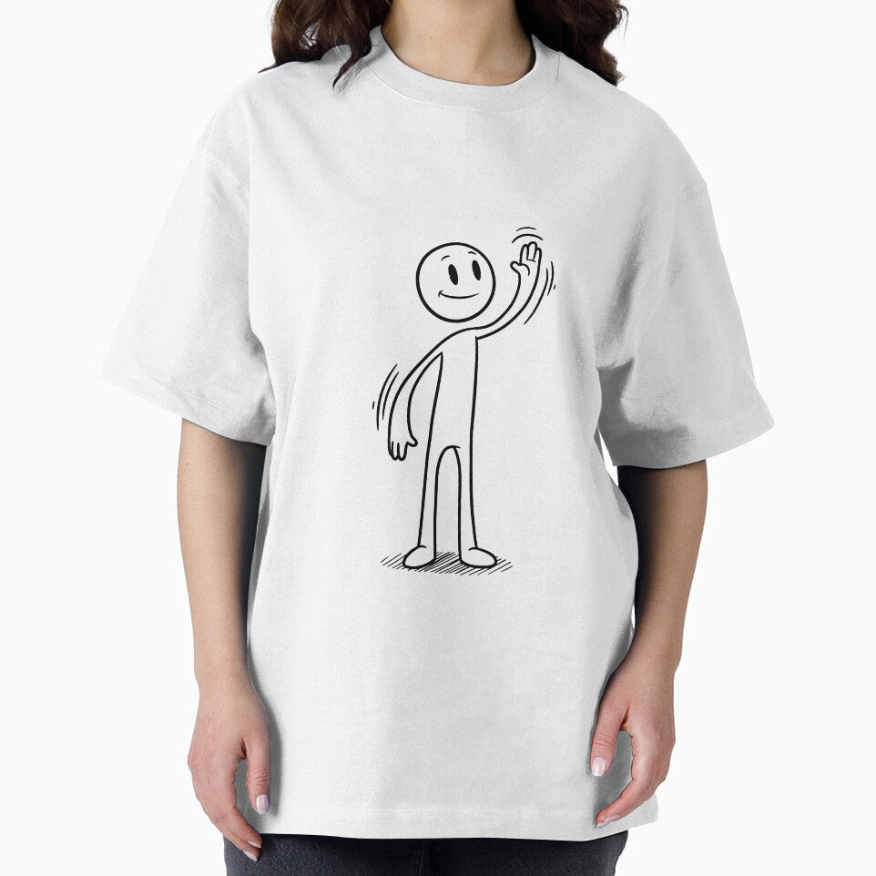 Friendly Stick Figure Waving – Minimal Line Art Illustration by Articooler