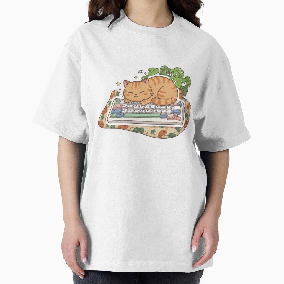 Gamer Cat on Keyboard with Plant - Cute Cat Illustration by Hearts House