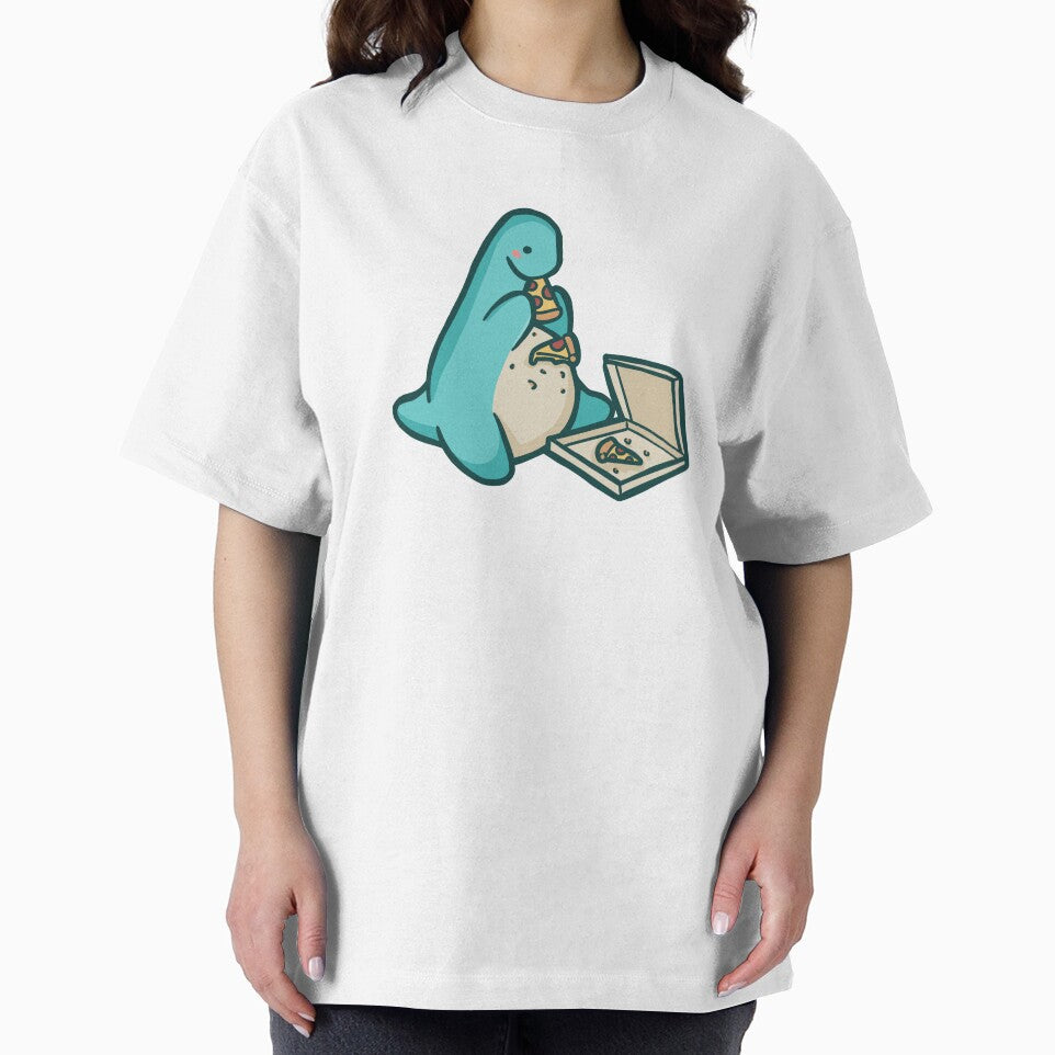 Cute dino with pizza, dinosaur by hugadino