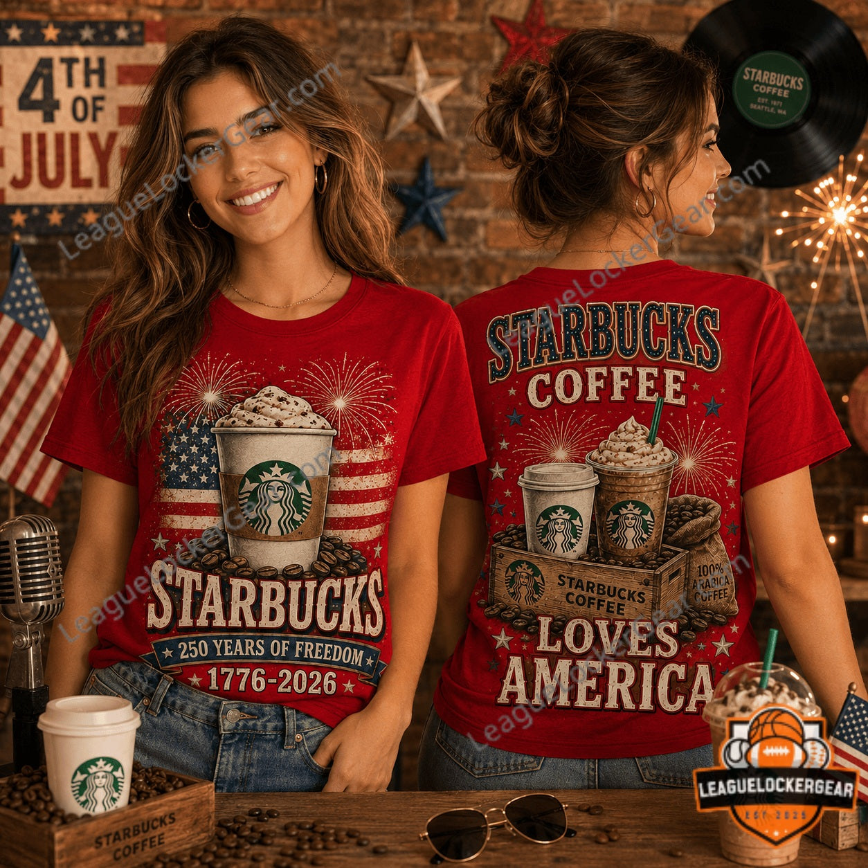 Starbucks Coffee 250 Years of Freedom 1776-2026 Loves America T-Shirt
