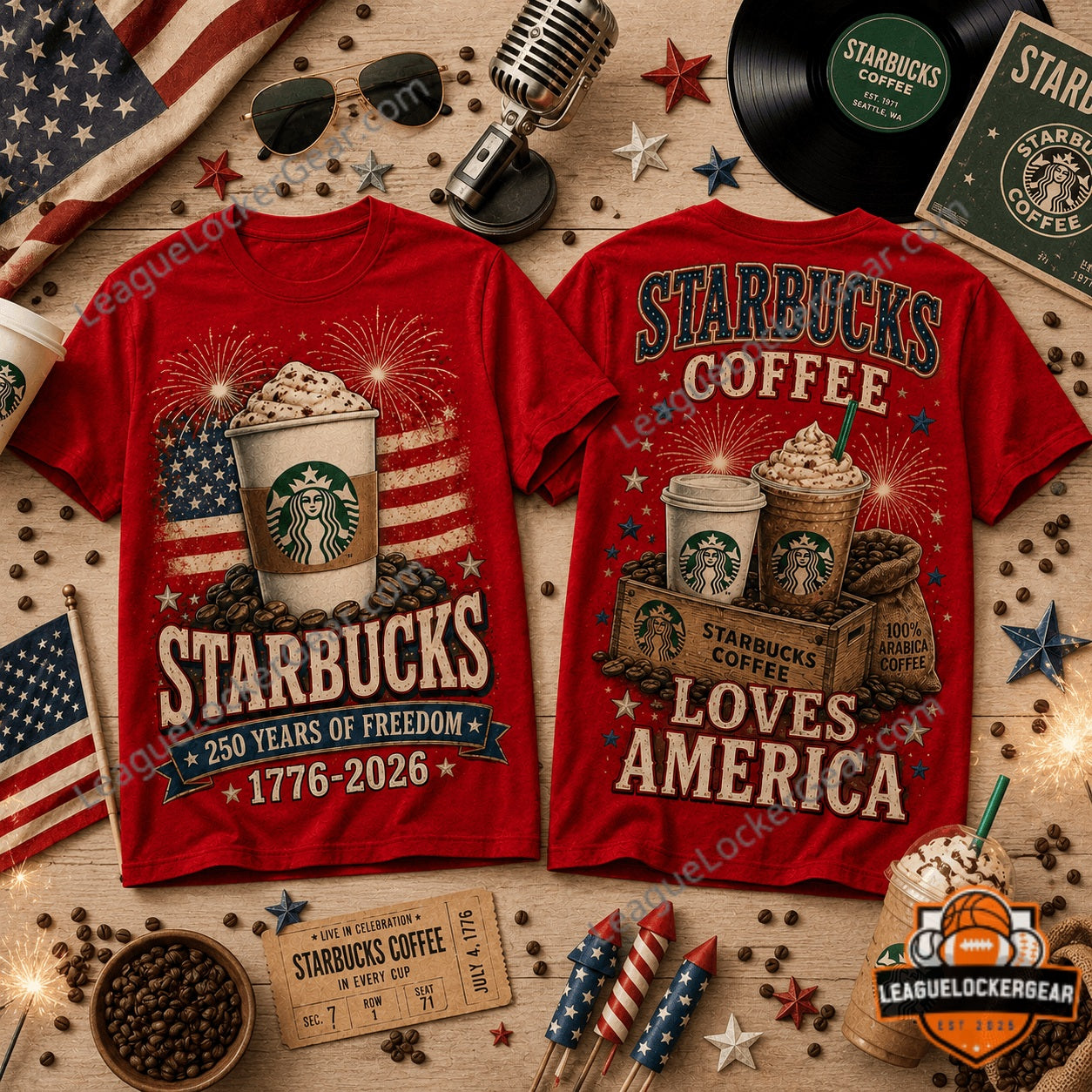 Starbucks Coffee 250 Years of Freedom 1776-2026 Loves America T-Shirt