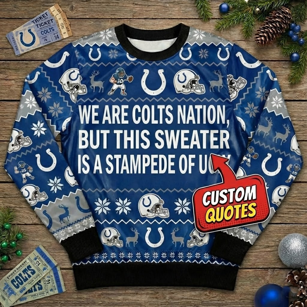 Personalized Indianapolis Colts Ugly Christmas Sweater – Custom Message Horseshoe Nation For Him Her