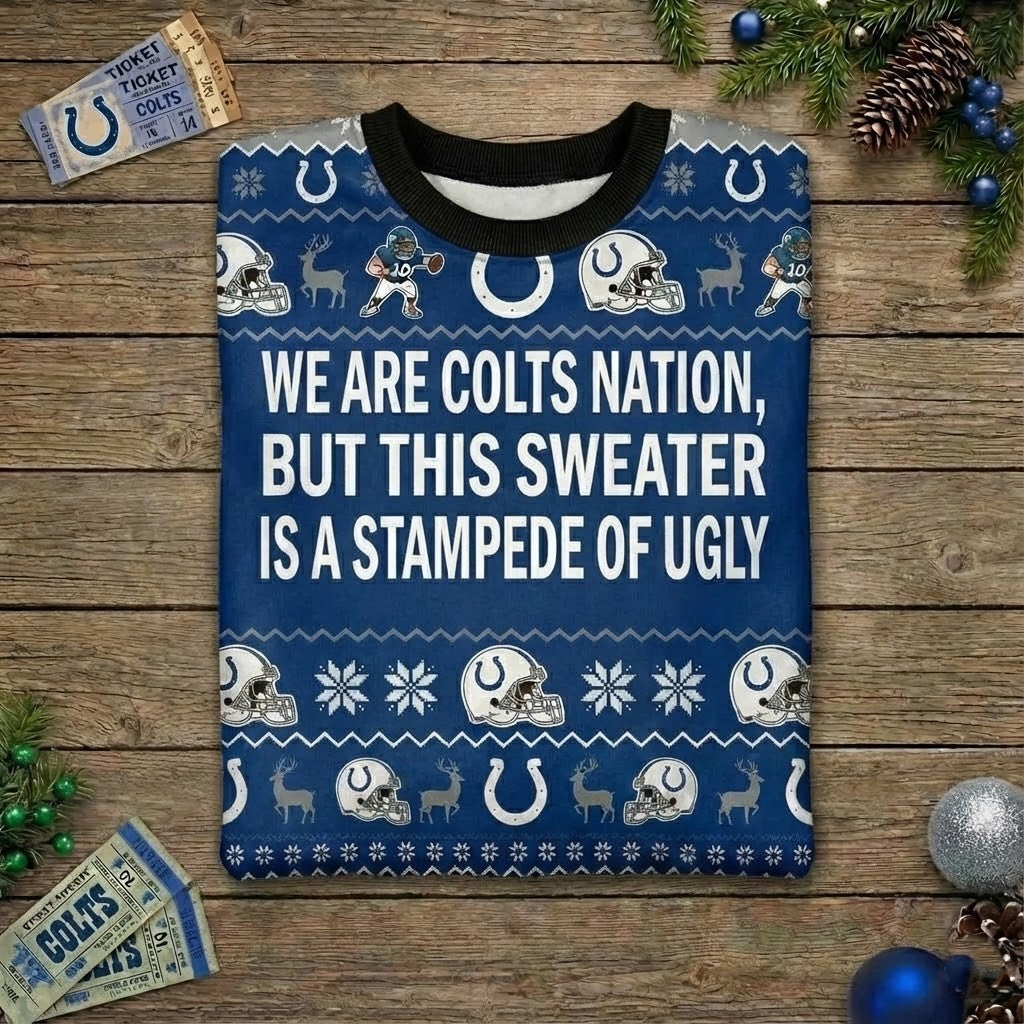 Personalized Indianapolis Colts Ugly Christmas Sweater – Custom Message Horseshoe Nation For Him Her
