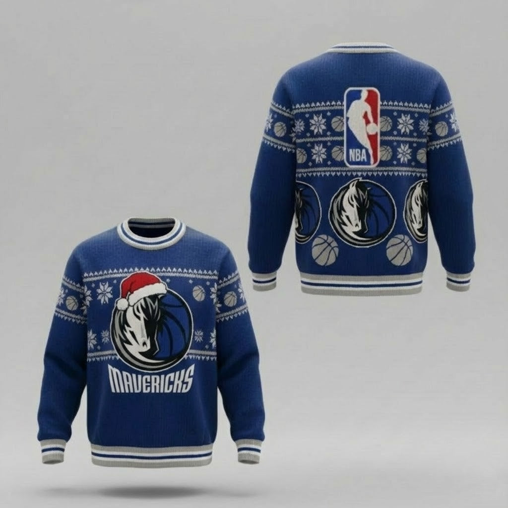 Dallas Mavericks Ugly Christmas Sweater – Santa Claus Exclusive Edition Blue Knitted NBA Fan Apparel