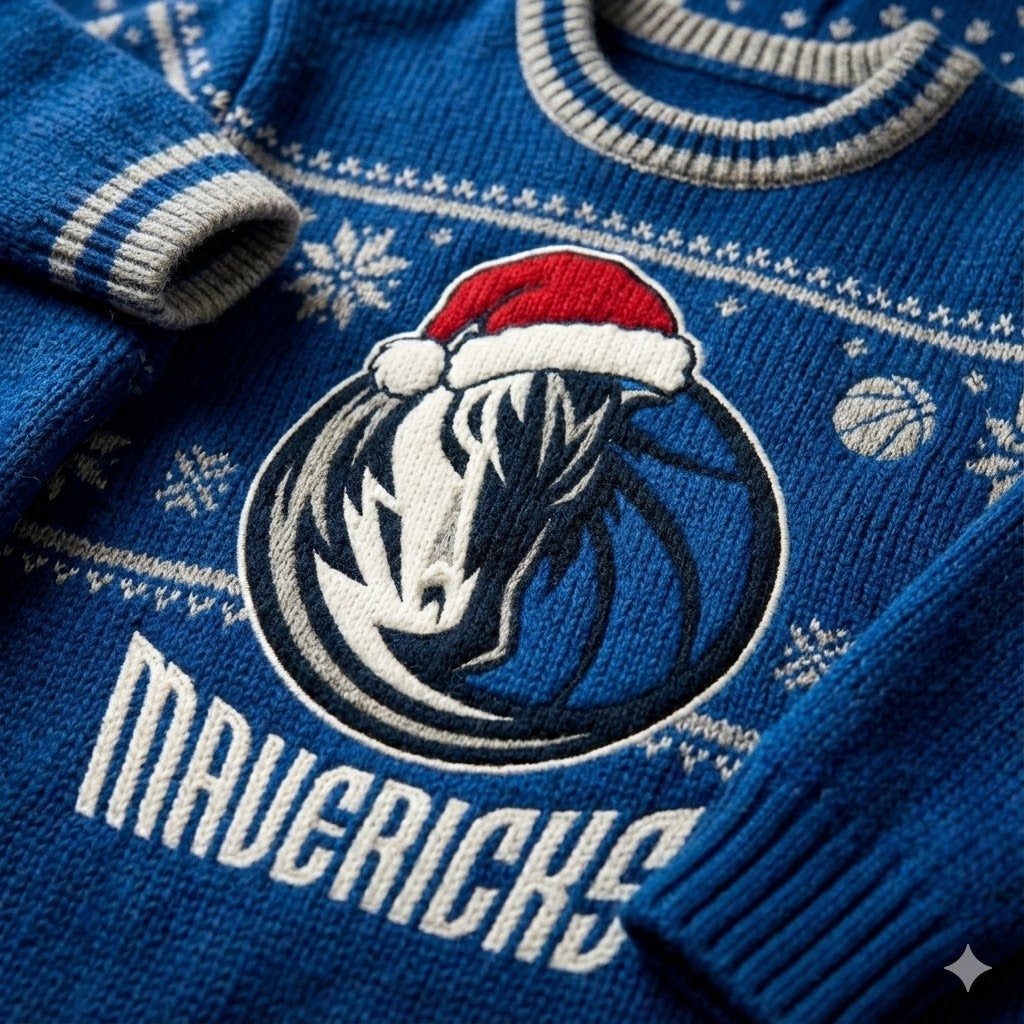 Dallas Mavericks Ugly Christmas Sweater – Santa Claus Exclusive Edition Blue Knitted NBA Fan Apparel