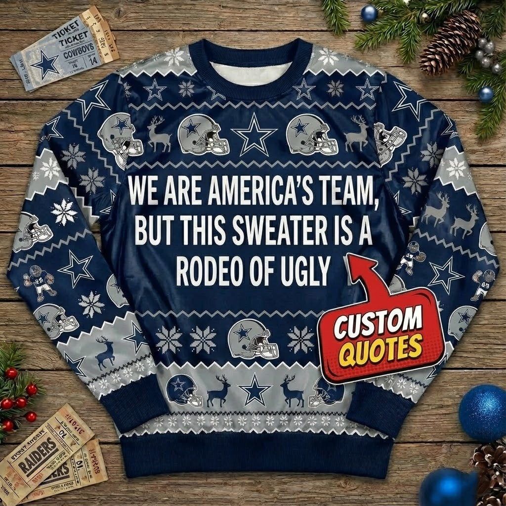 Personalized Dallas Cowboys Ugly Christmas Sweater – Custom Text America’s Team Dem Boyz Gift