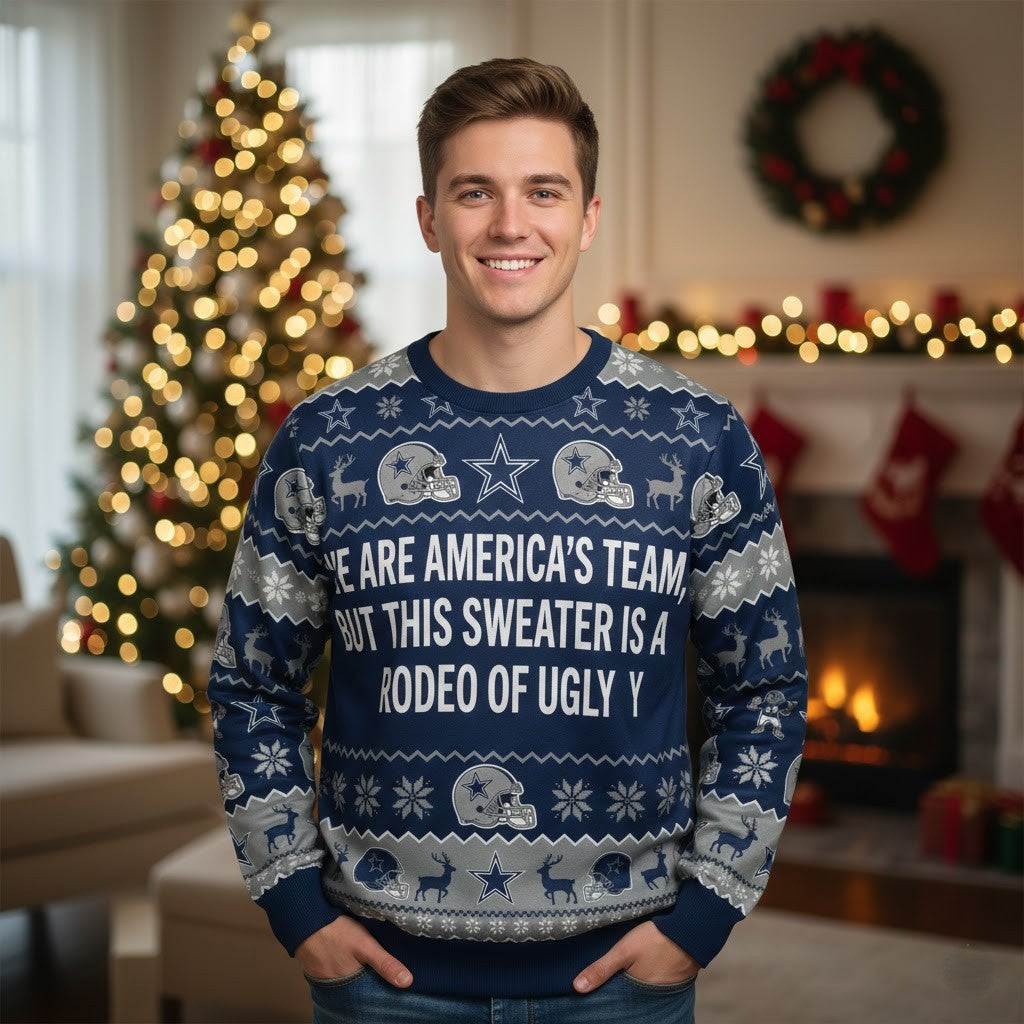 Personalized Dallas Cowboys Ugly Christmas Sweater – Custom Text America’s Team Dem Boyz Gift