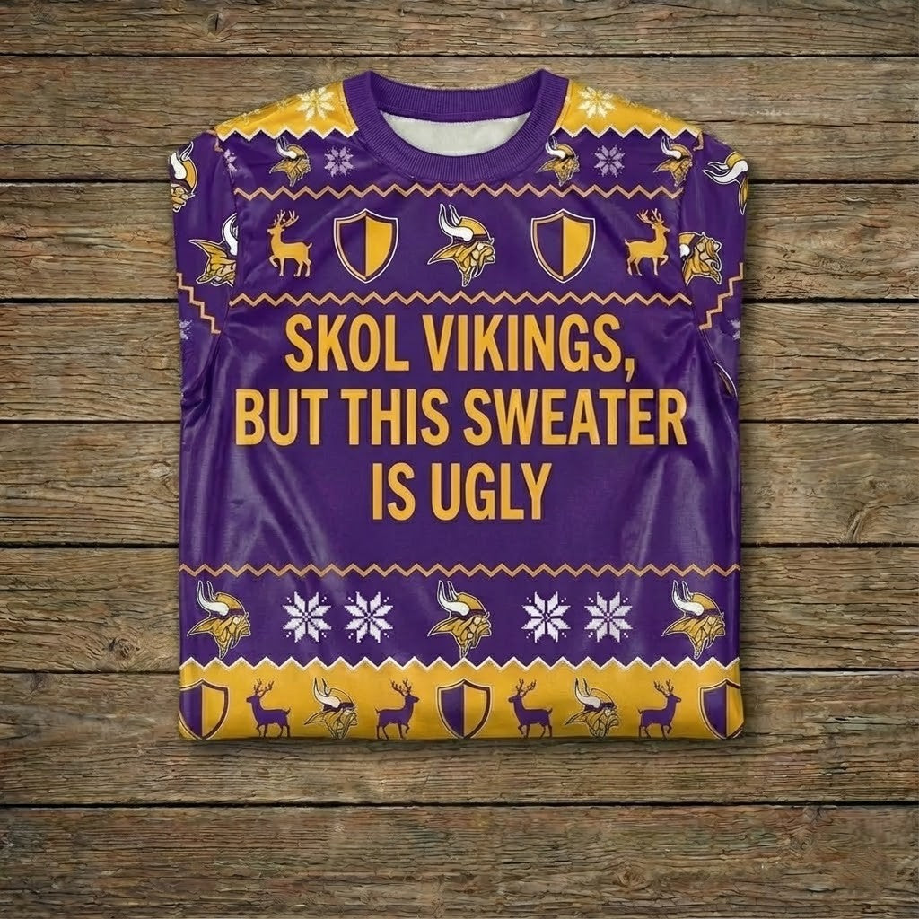 Personalized Minnesota Vikings Ugly Christmas Sweater – DIY Text Skol Nation Purple Pride Sweatshirt