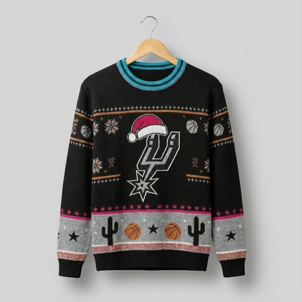 San Antonio Spurs Ugly Christmas Sweater – Fiesta Retro Holiday Black Cactus Theme Exclusive Apparel NBA