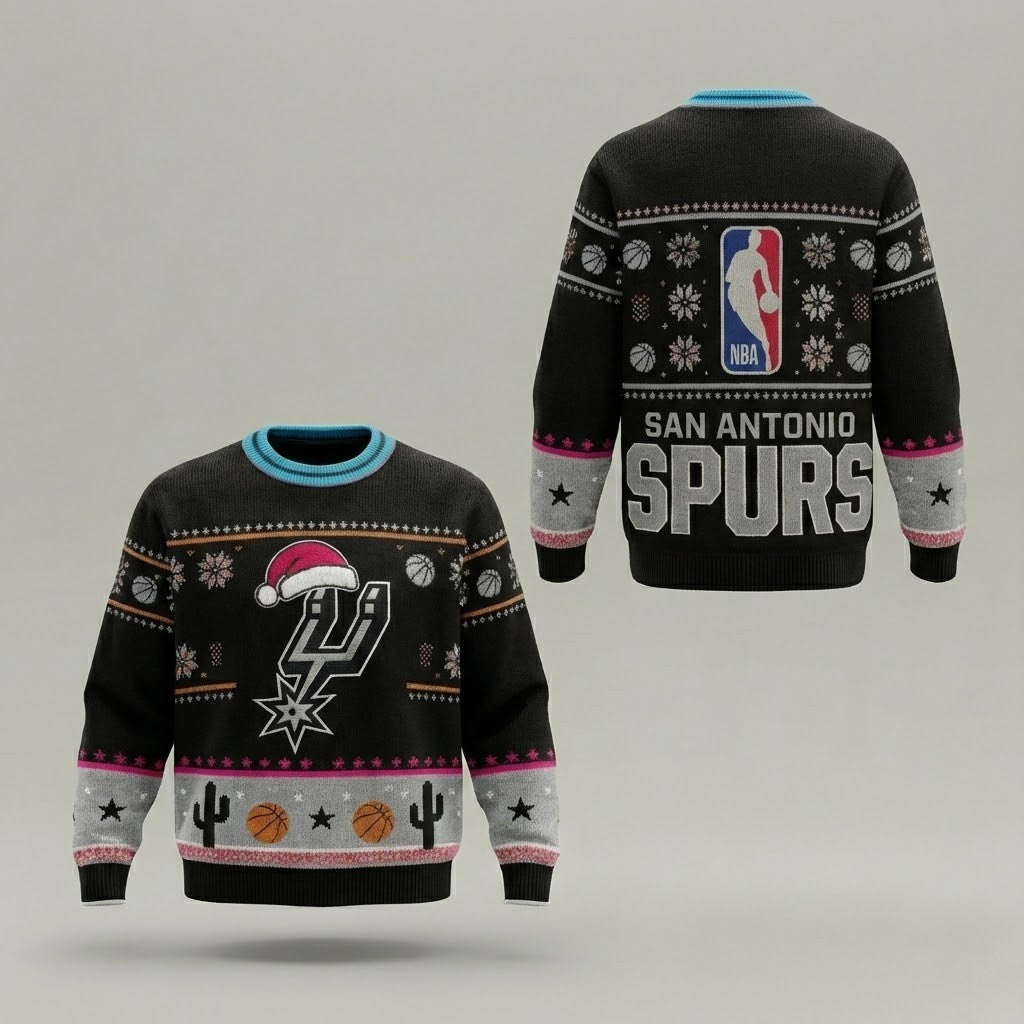 San Antonio Spurs Ugly Christmas Sweater – Fiesta Retro Holiday Black Cactus Theme Exclusive Apparel NBA