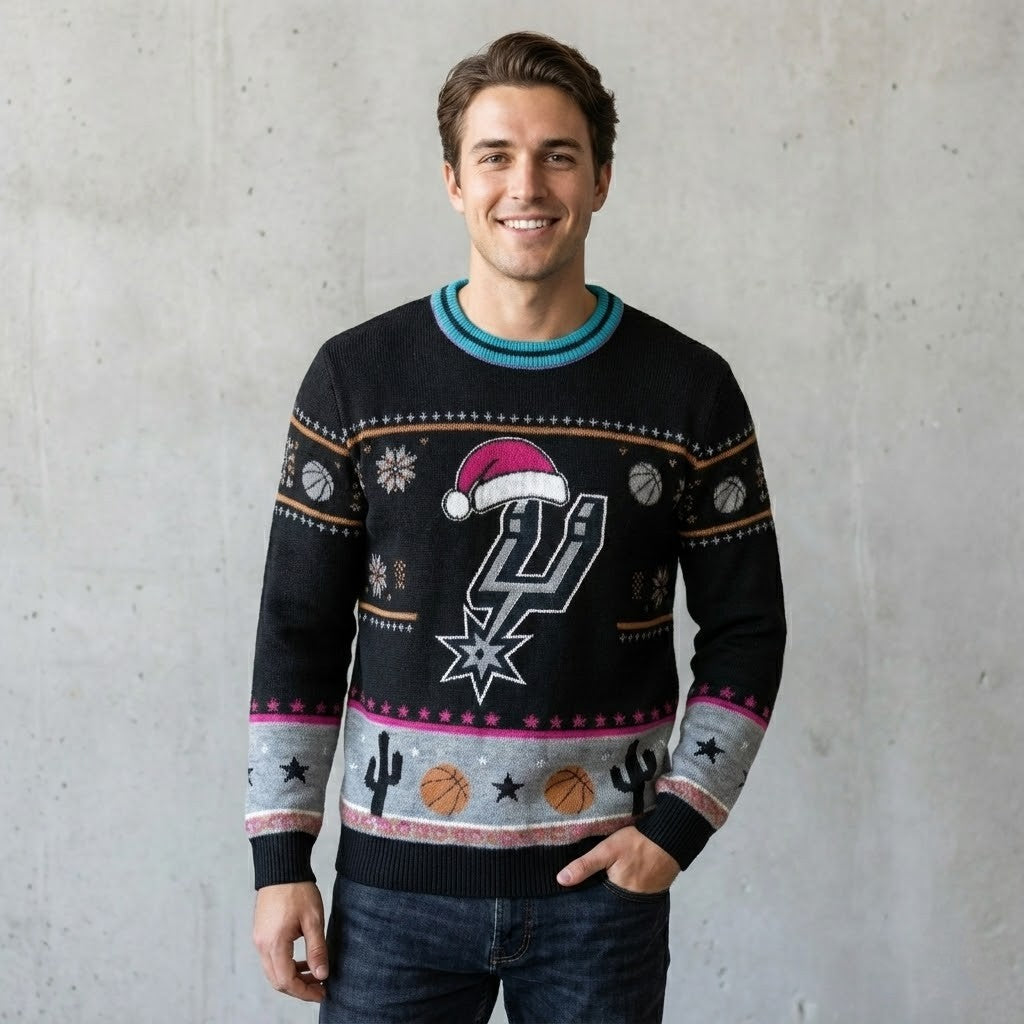 San Antonio Spurs Ugly Christmas Sweater – Fiesta Retro Holiday Black Cactus Theme Exclusive Apparel NBA