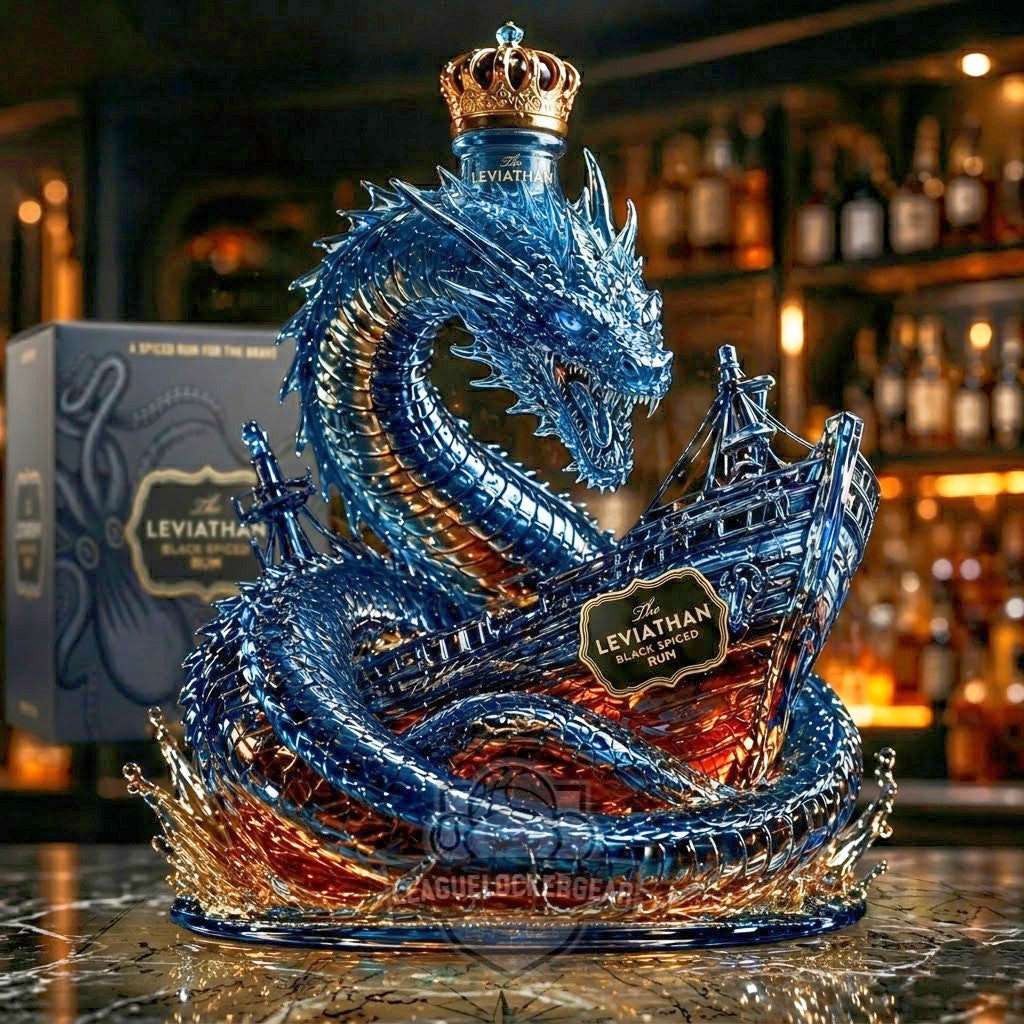The Leviathan Black Spiced Rum Dragon Ship Bottle