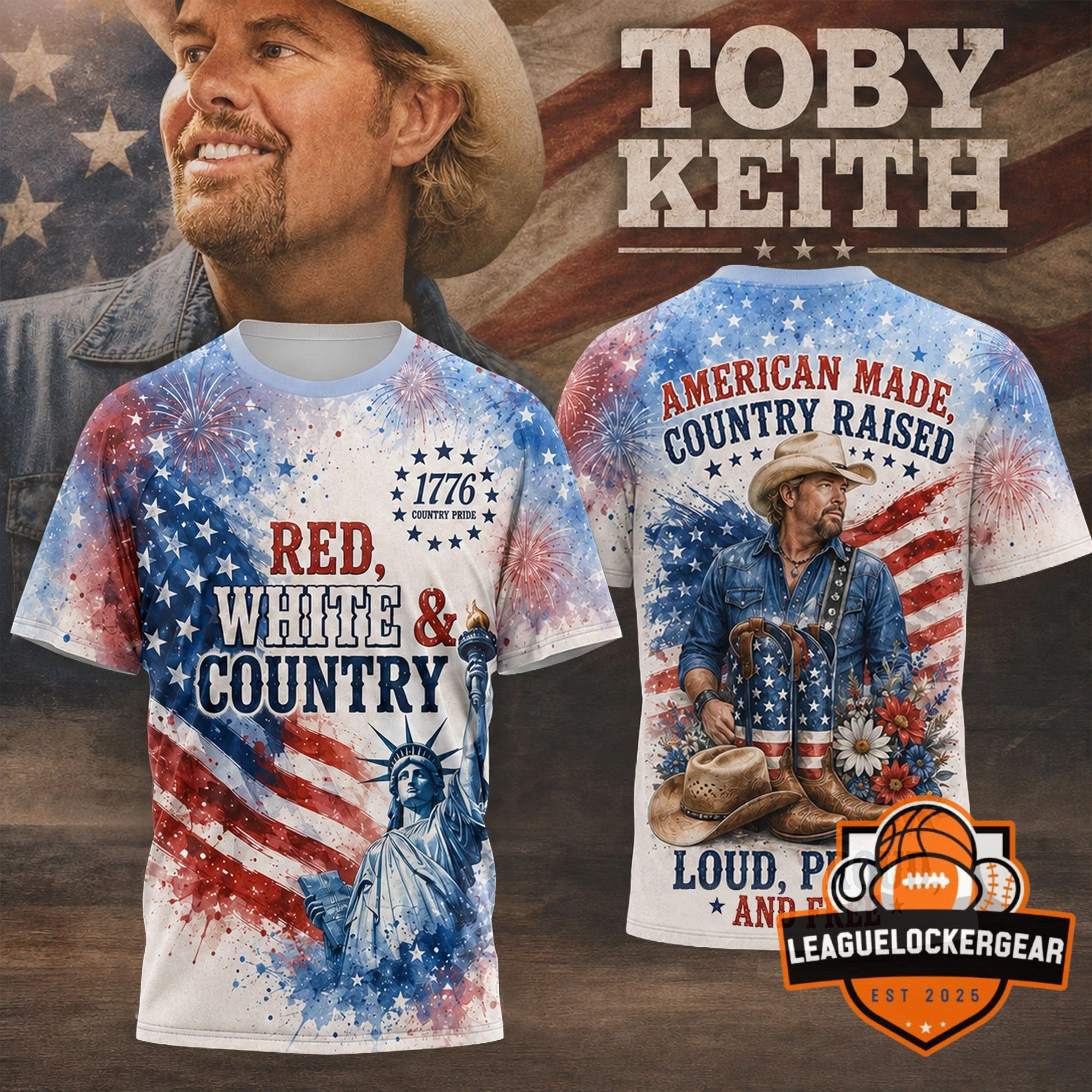Toby Keith American Made Country Raised 1776 Patriotic T-Shirt