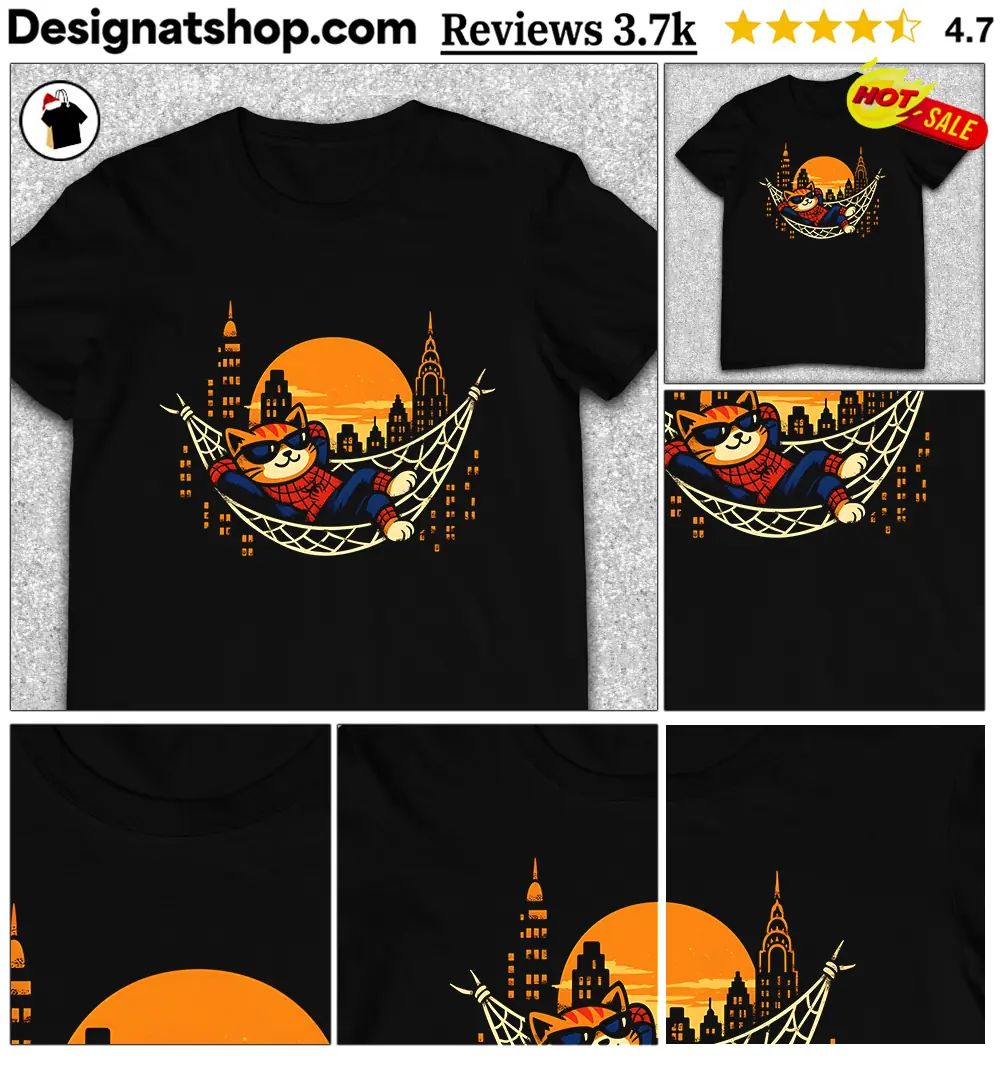 Lazy Spidercat A superhero cat in a spiderweb hammock shirt