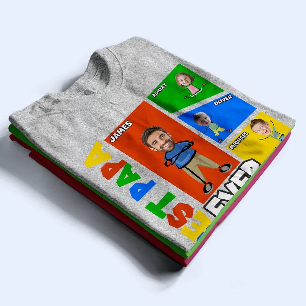 Custom Photo Best Dad Papa Ever Basic Color Arcade Theme - Personalized T Shirt