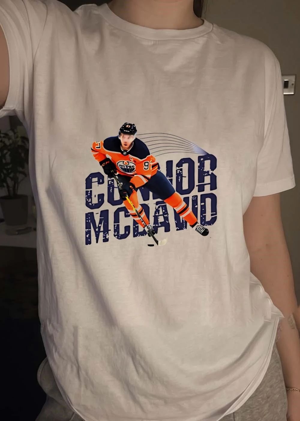 Edmonton Oilers Hockey Icon Connor McDavid Textured Word Art T-Shirt