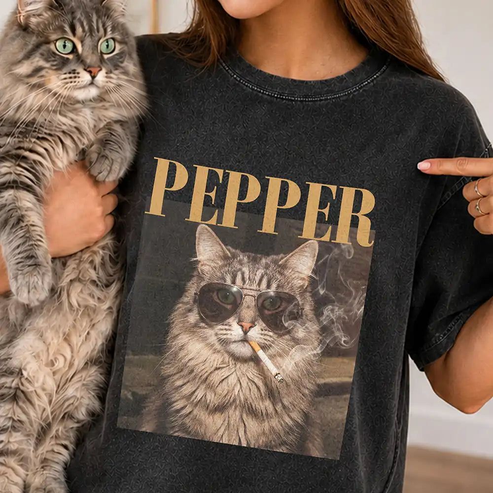 Custom Photo Cool Street Pet Lovers Vintage Portrait - Personalized Vintage Washed T Shirt