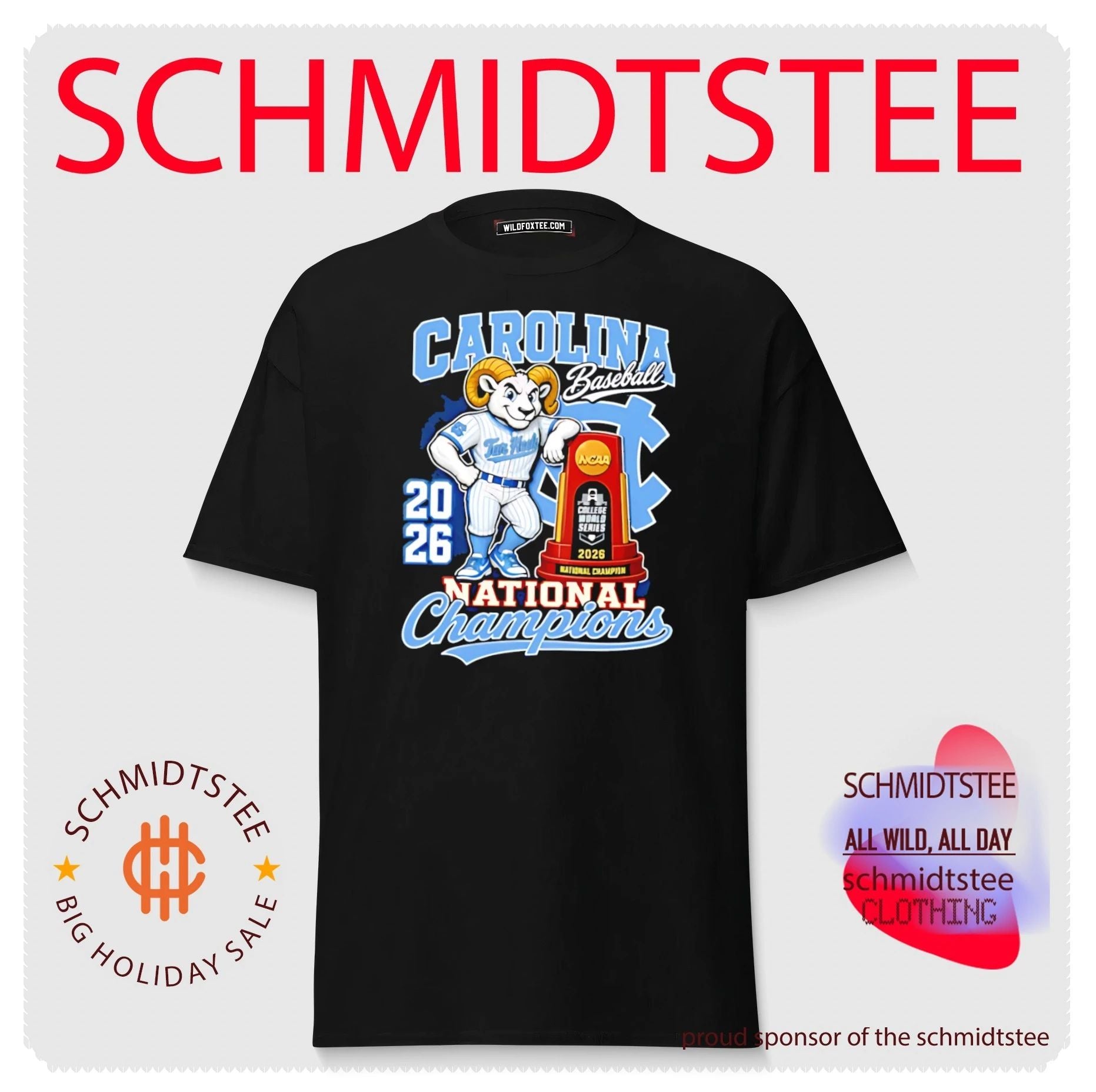 North Carolina Tar Heels 2026 National Champions mascot trophy shirt