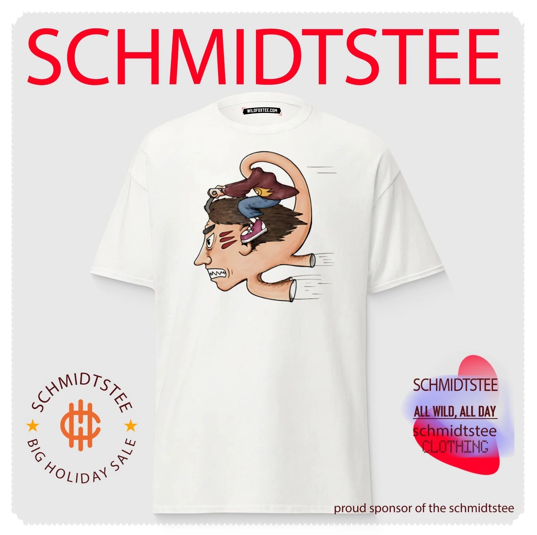Man riding his own head illustrated shirt