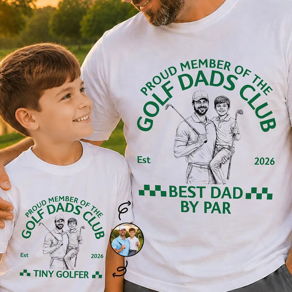 Custom Photo Pencil Sketch Proud Member Of The Golf Dads Club - Personalized T Shirt