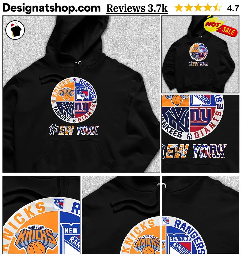 Knicks Rangers Yankees Giants teams New York sports logo circular shirt