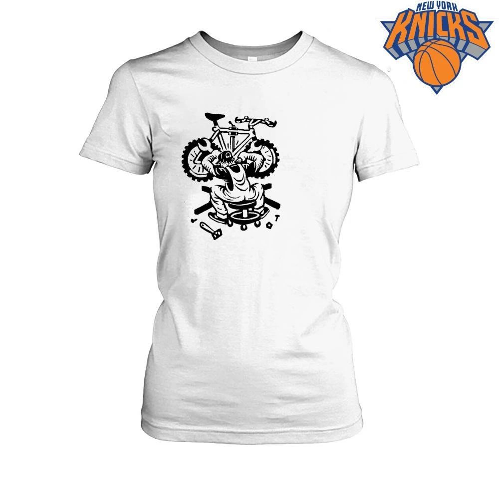 Bicycle Mechanic Repairing Tyres Minimalist Black And White Line Art Shirt