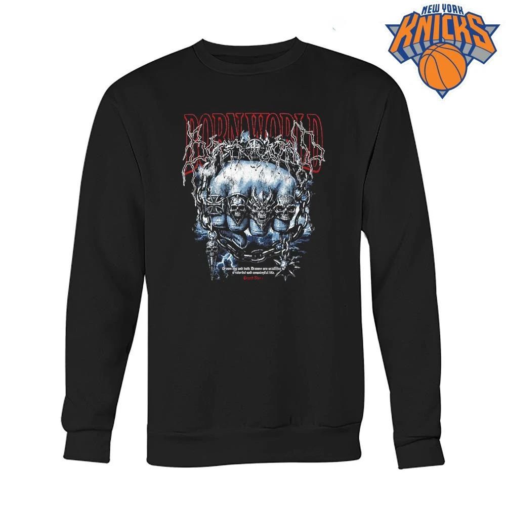 Born World Heavy Metal Fist Spikes Skulls Iron Cross Chains Lightning Dark Grunge Gothic Streetwear Hardcore Punk Goth Graphic Shirt
