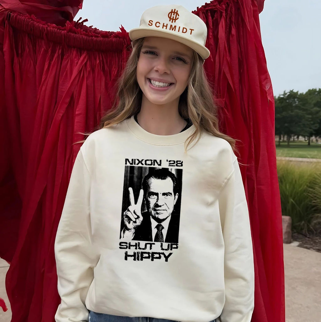 Nixon ’28 Shut Up Hippy Presidential Campaign shirt