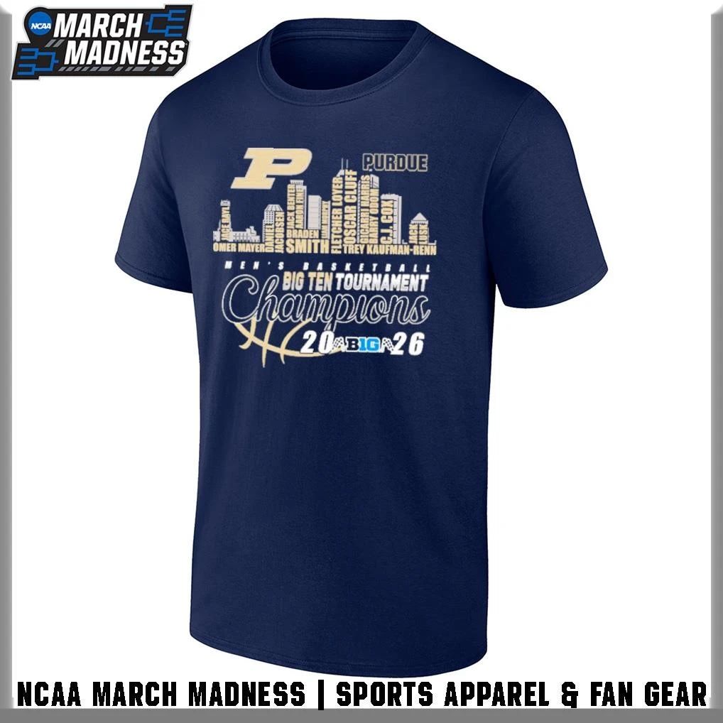 Purdue Boilermakers City Skyline Players Names 2026 Big Ten Men’s Basketball Tournament Champions T-Shirt