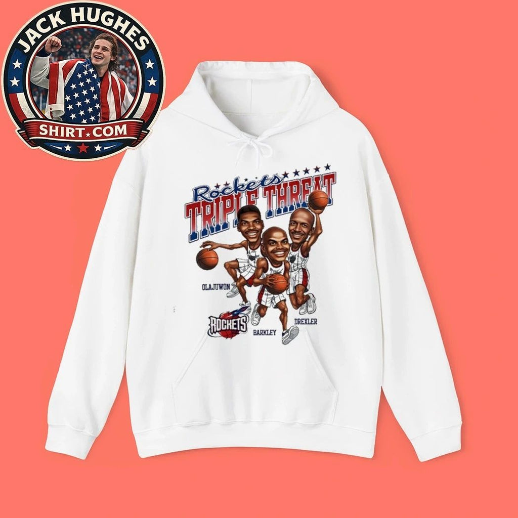 Hakeem Olajuwon Charles Barkley Clyde Drexler Houston Rockets Triple Threat Vintage Shirt