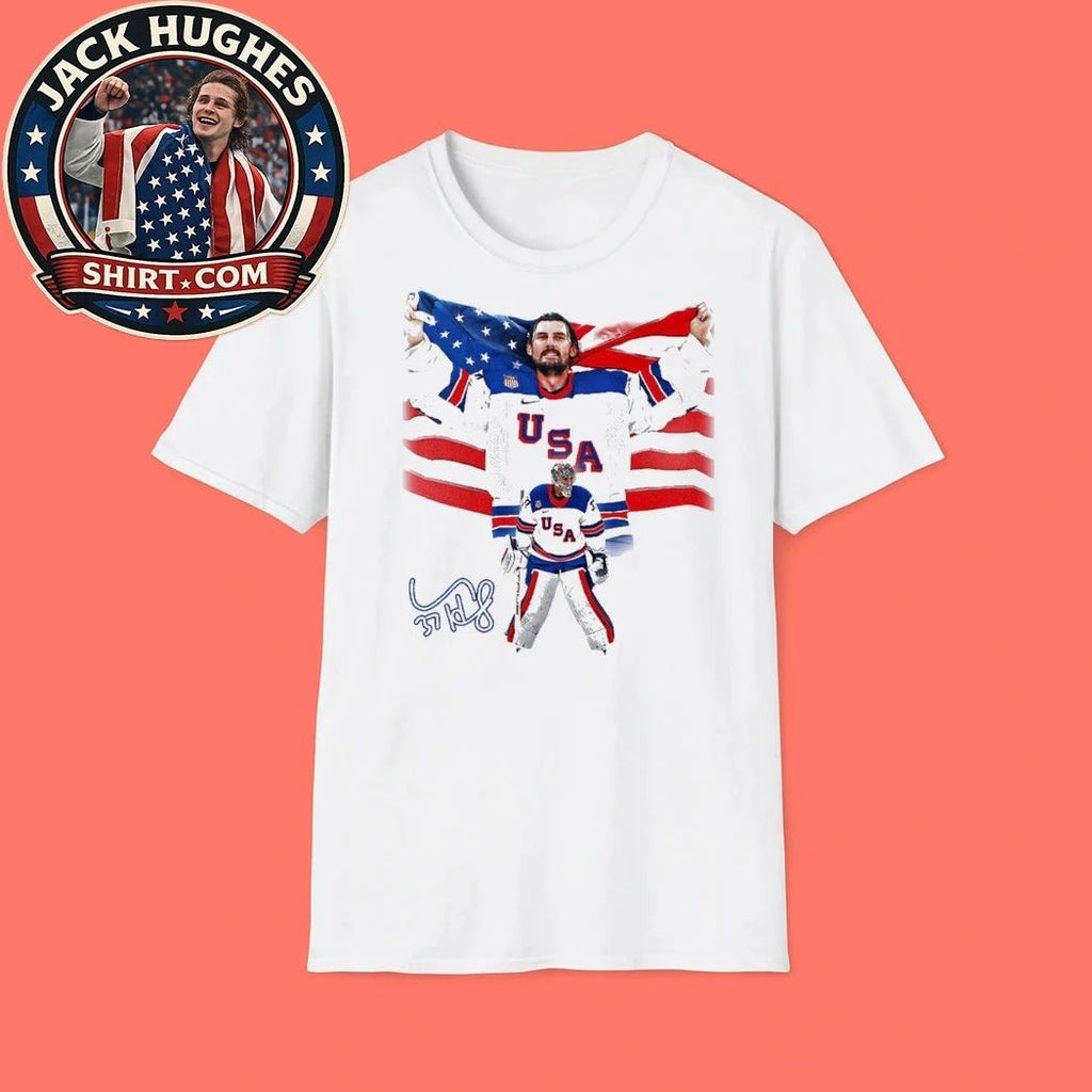 Connor Hellebuyck Olympic Gold New York Rangers Signature Shirt