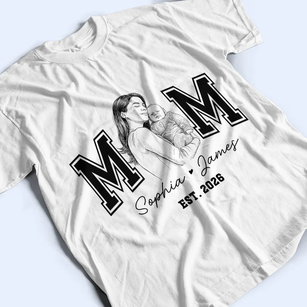 Custom Photo Pencil Sketch New Dad New Mom Est Year - Personalized T Shirt