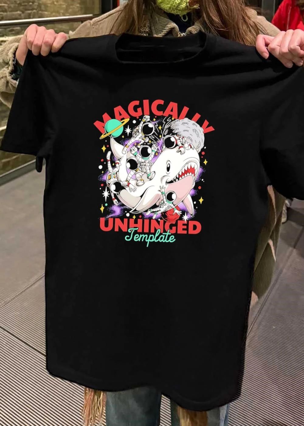 Astronauts Riding Space Shark Magically Unhinged Template T-Shirt