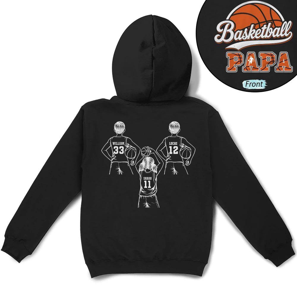 Basketball Dad Mom Kids Backside - Personalized T Shirt