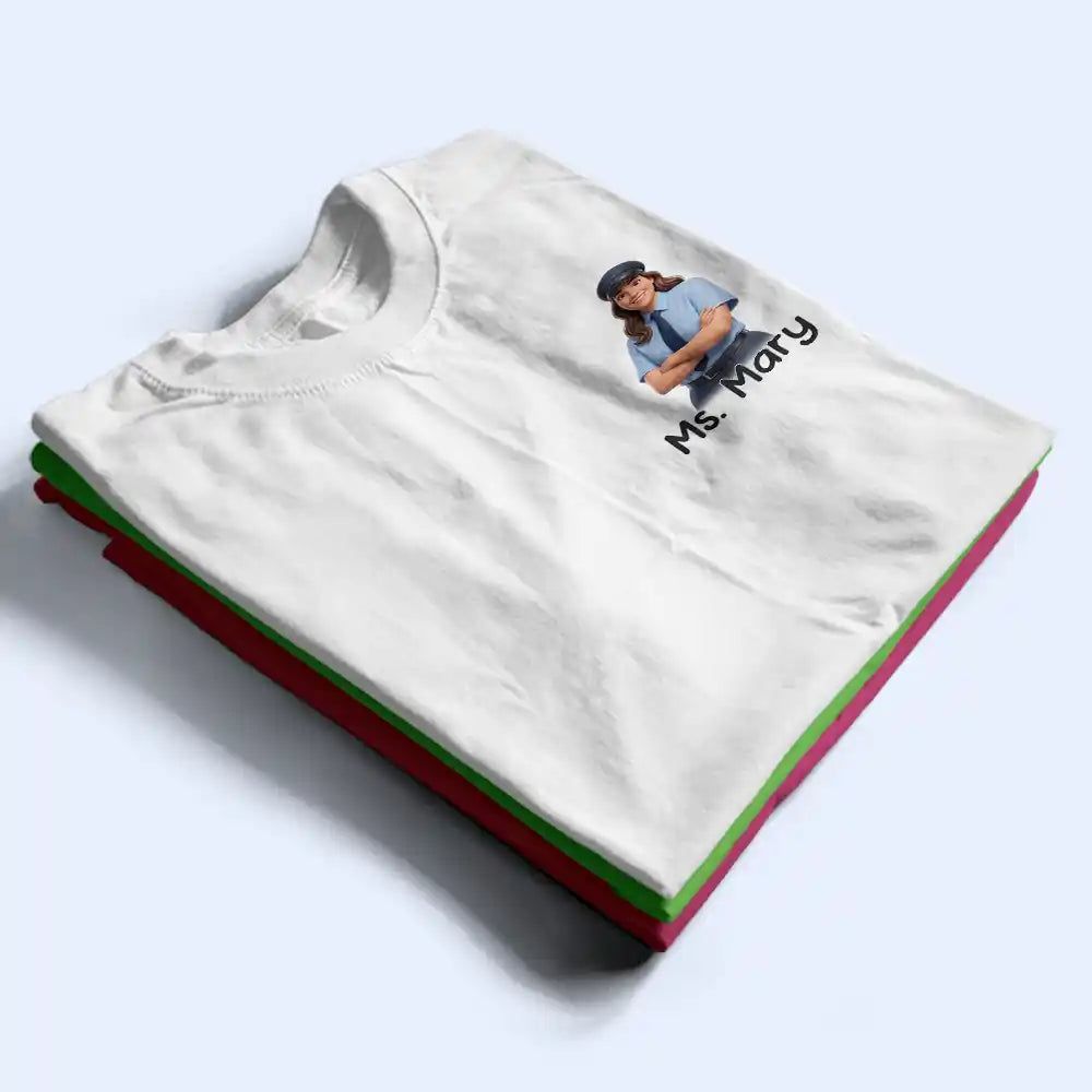 Custom Photo Cartoon Portrait The World Is A Better Place With You in It Gift For Bus Driver - Personalized T Shirt