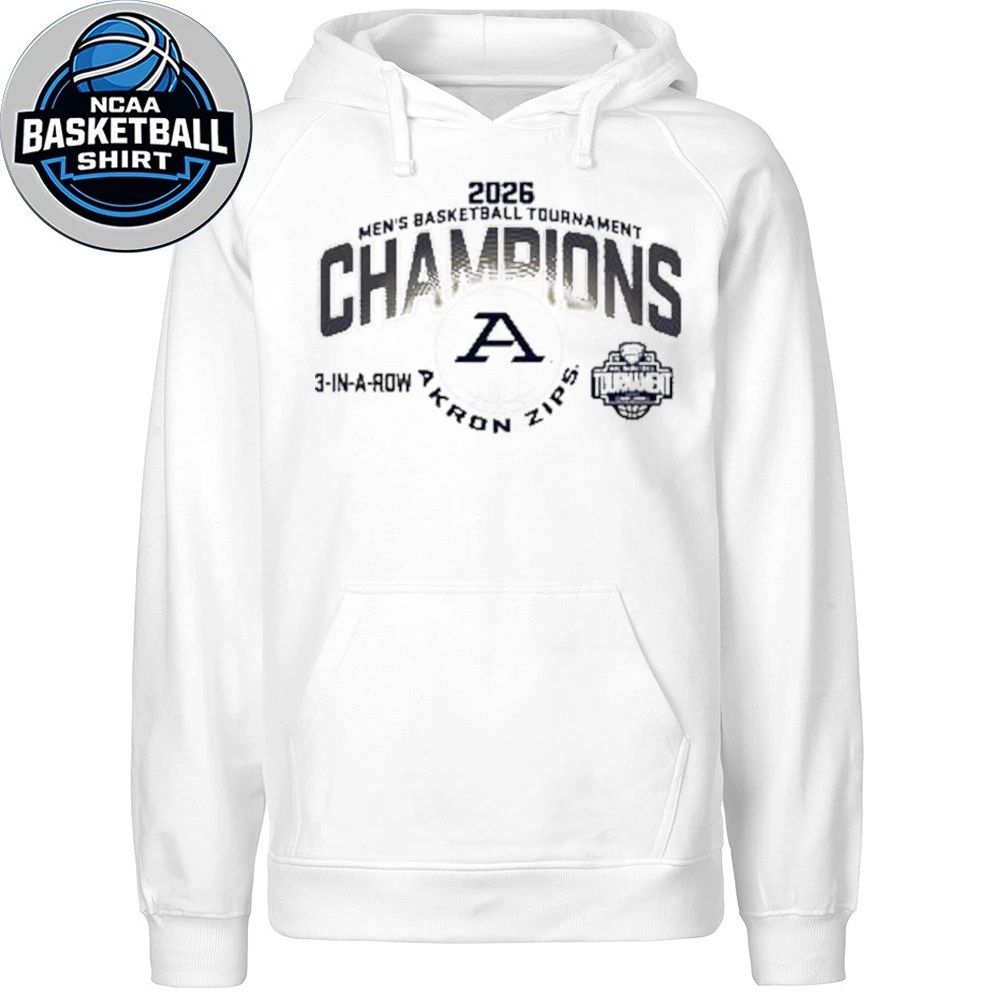 Akron Zips Grey 2026 MAC Men’s Basketball Tournament Champions 3-In-A-Row T-Shirt