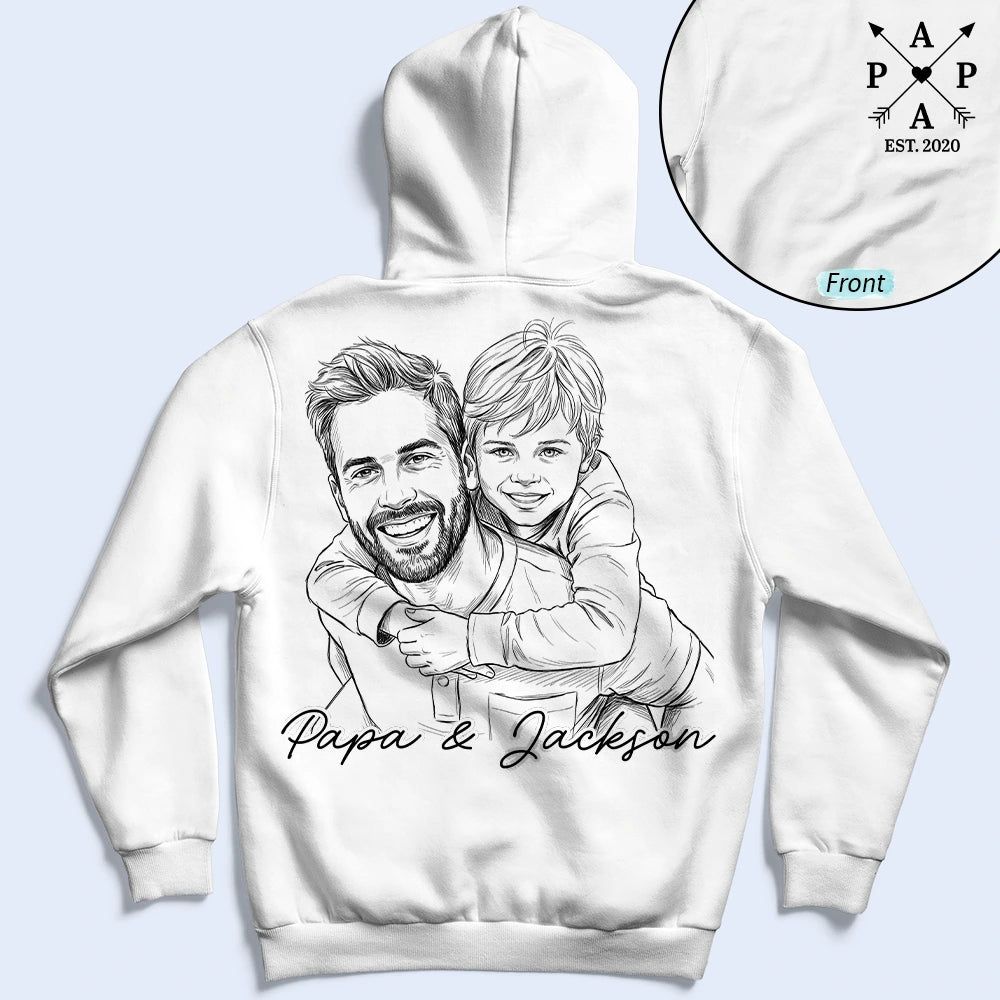 Custom Photo Pencil Sketch Papa Baby New Dad Matching Shirt - Personalized T Shirt